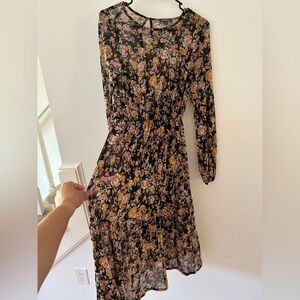 Wild Fable Black Floral Long Sleeve Dress